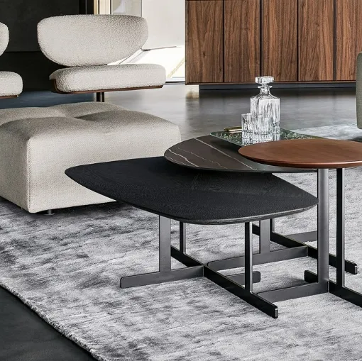 Stackable Kumo tables in wood or marble by Bonaldo.