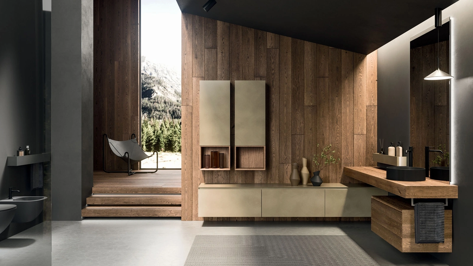 360Gradi 03 Wall-Mounted Bathroom Cabinet in Wood and Oxidized Gold Lacquered by Arrital