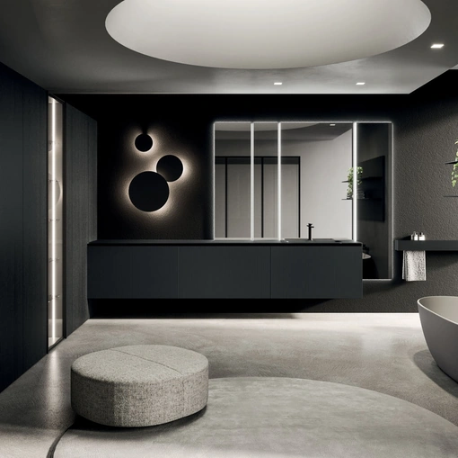 360Gradi 07 Wall-Mounted Bathroom Cabinet in Black Lacquered Oak by Arrital