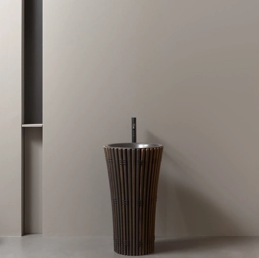 AMDL Circle Ramses freestanding washbasin in Moka Ash and dark patinated bronze by Antoniolupi