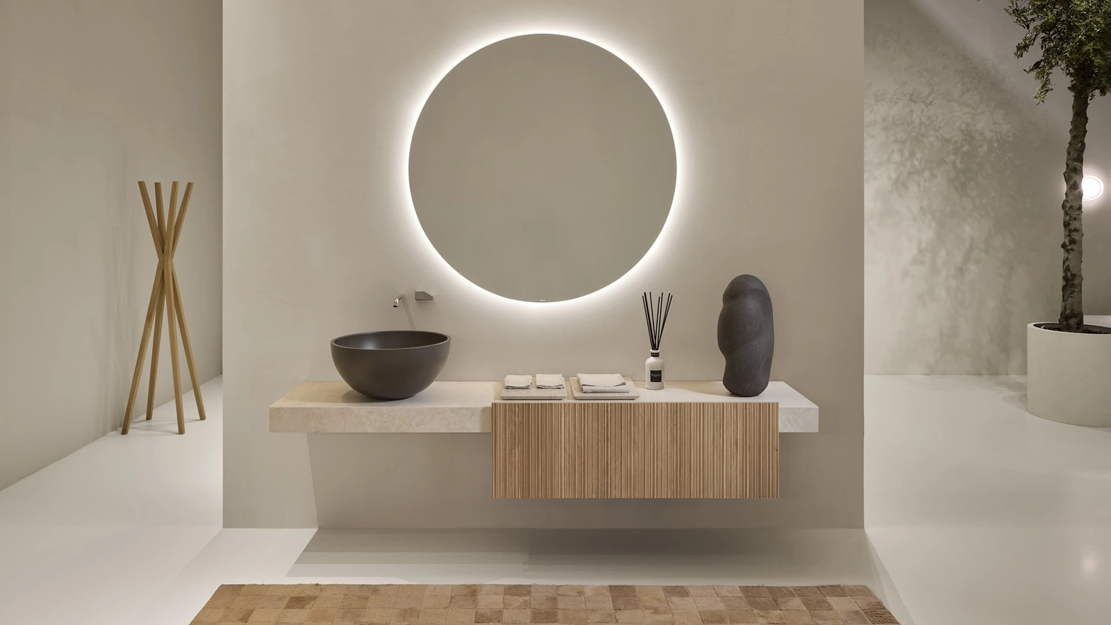 Cartesio Bathroom Cabinet in Walnut and Marble by Antoniolupi