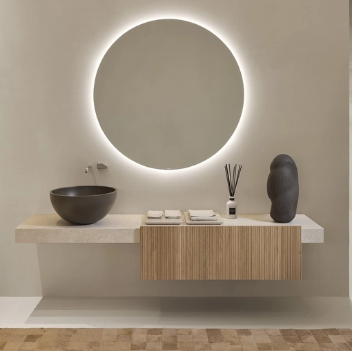 Cartesio Bathroom Cabinet in Walnut and Marble by Antoniolupi