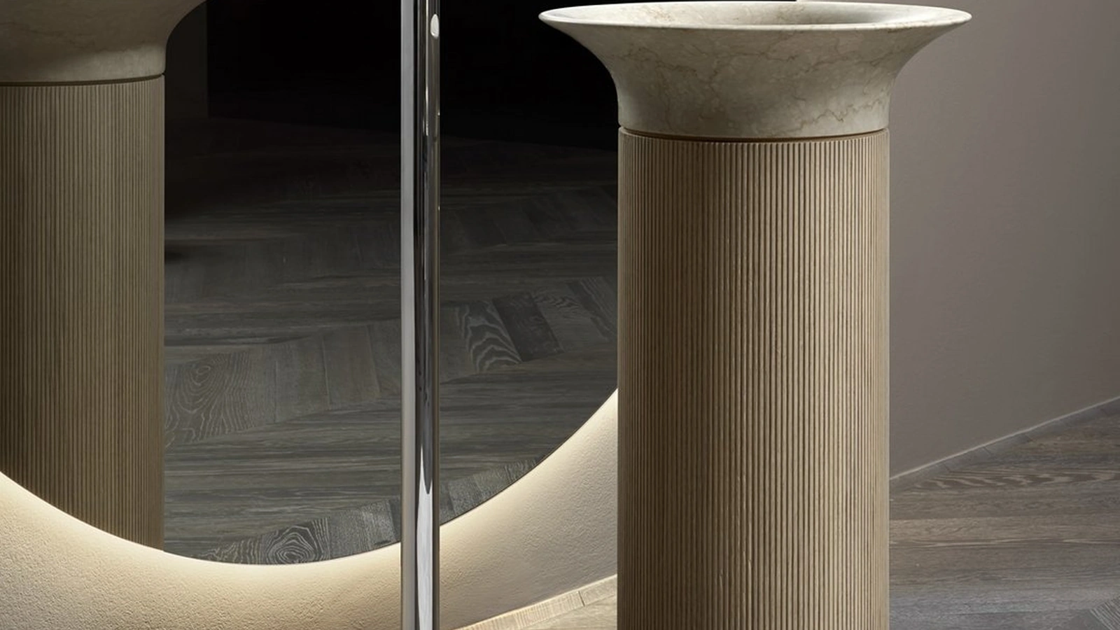 Lilium freestanding marble sink with wooden column by Antoniolupi