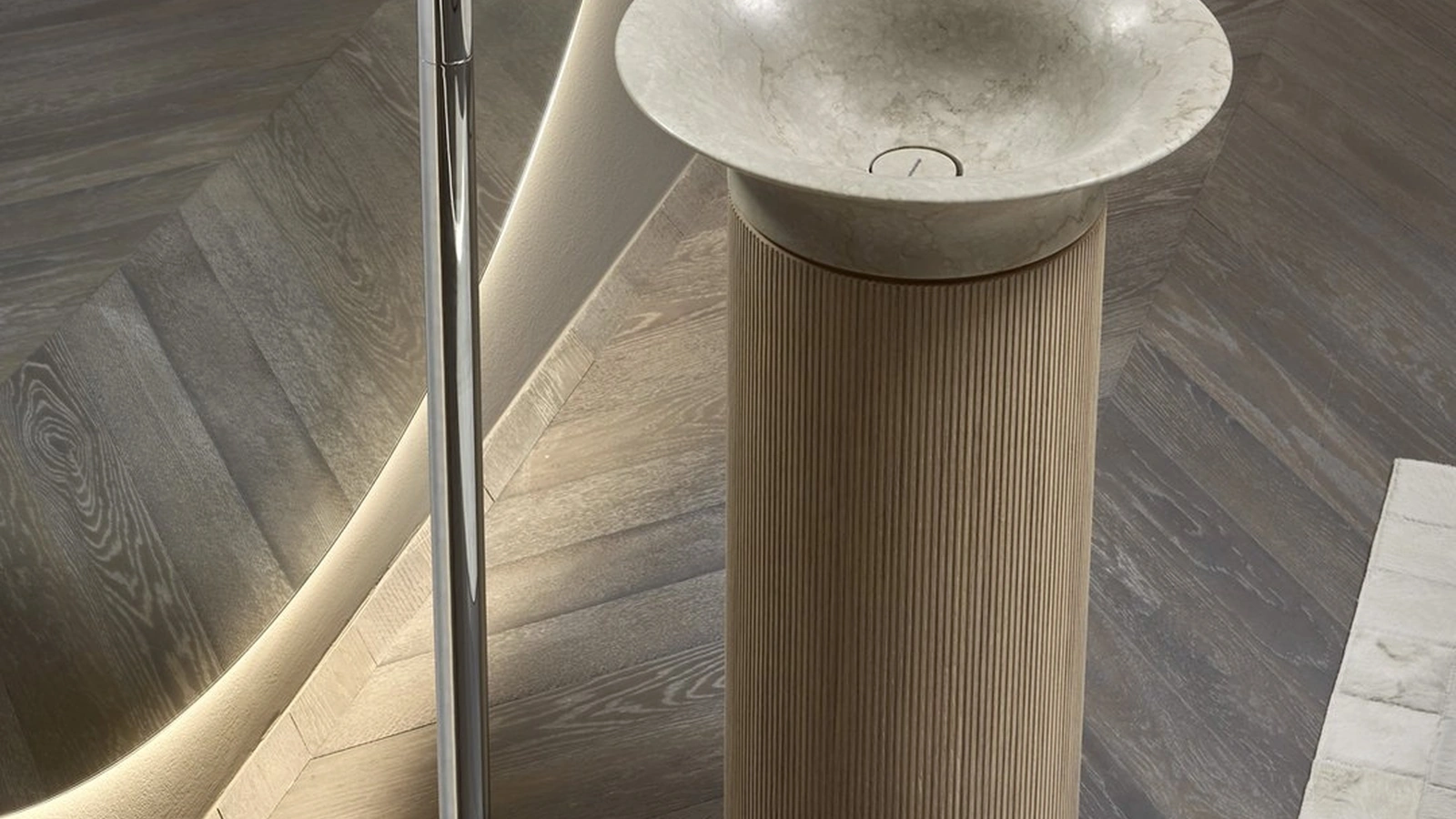 Freestanding Lilium marble sink with wooden column by Antoniolupi