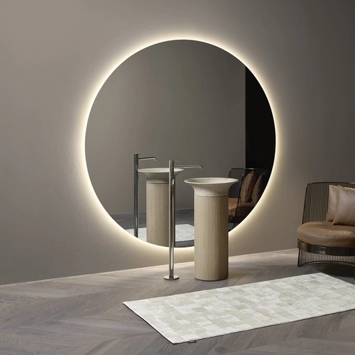 Lilium freestanding marble sink with wooden column by Antoniolupi
