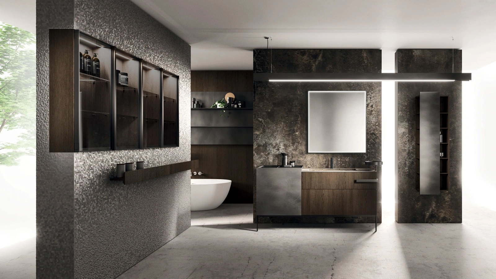 Floor-standing Lympha 02 Bathroom Cabinet in Oak and Oxidized Lacquered Finish by Arrital