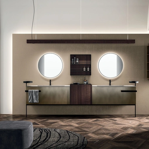 Floor-standing Lympha 06 bathroom cabinet in oxidized brass lacquer by Arrital