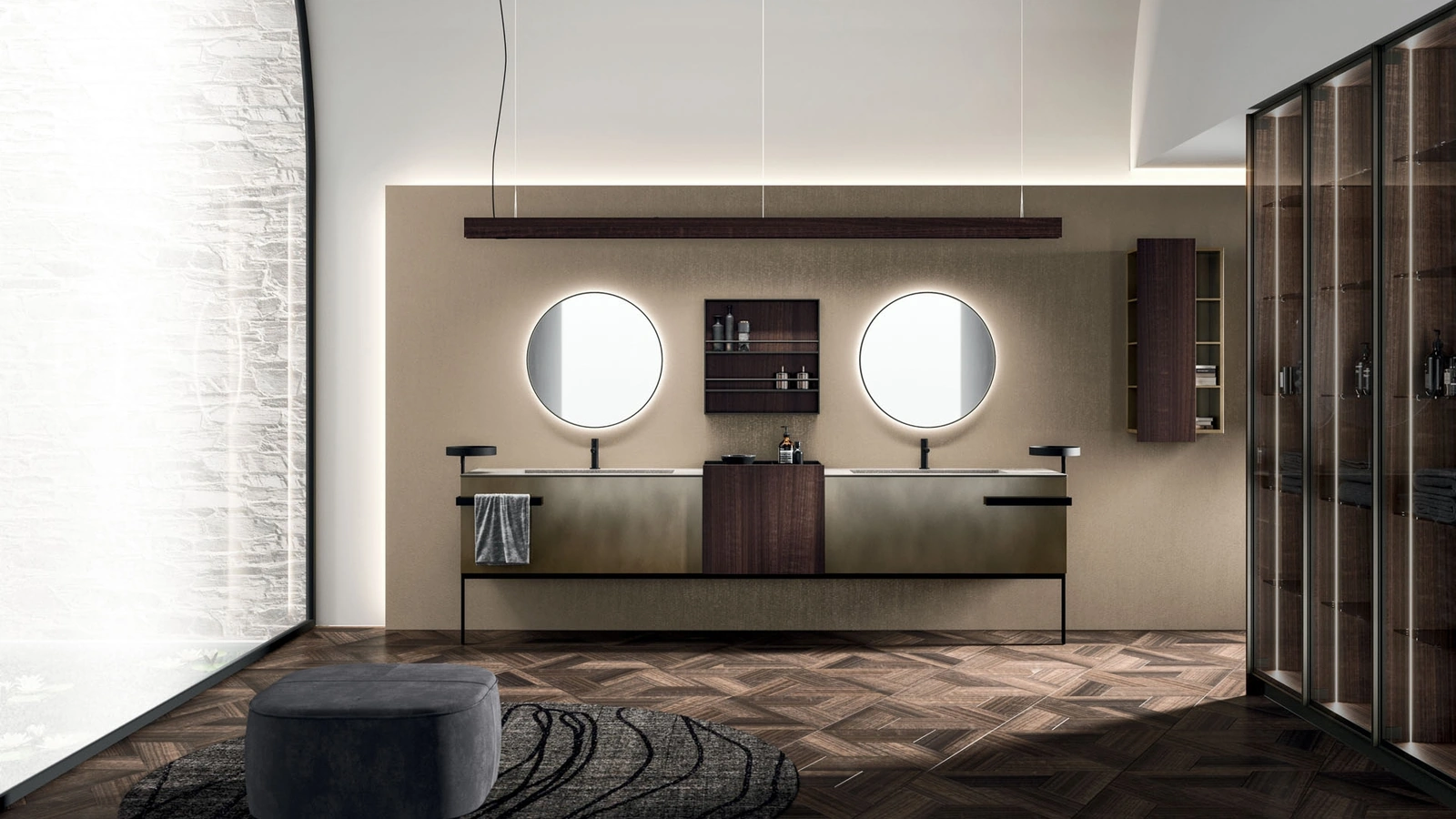 Floor-standing Lympha 06 bathroom cabinet in oxidized brass lacquer by Arrital
