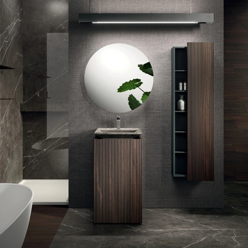 Floor-standing Lympha 09 bathroom cabinet in Arrital oak