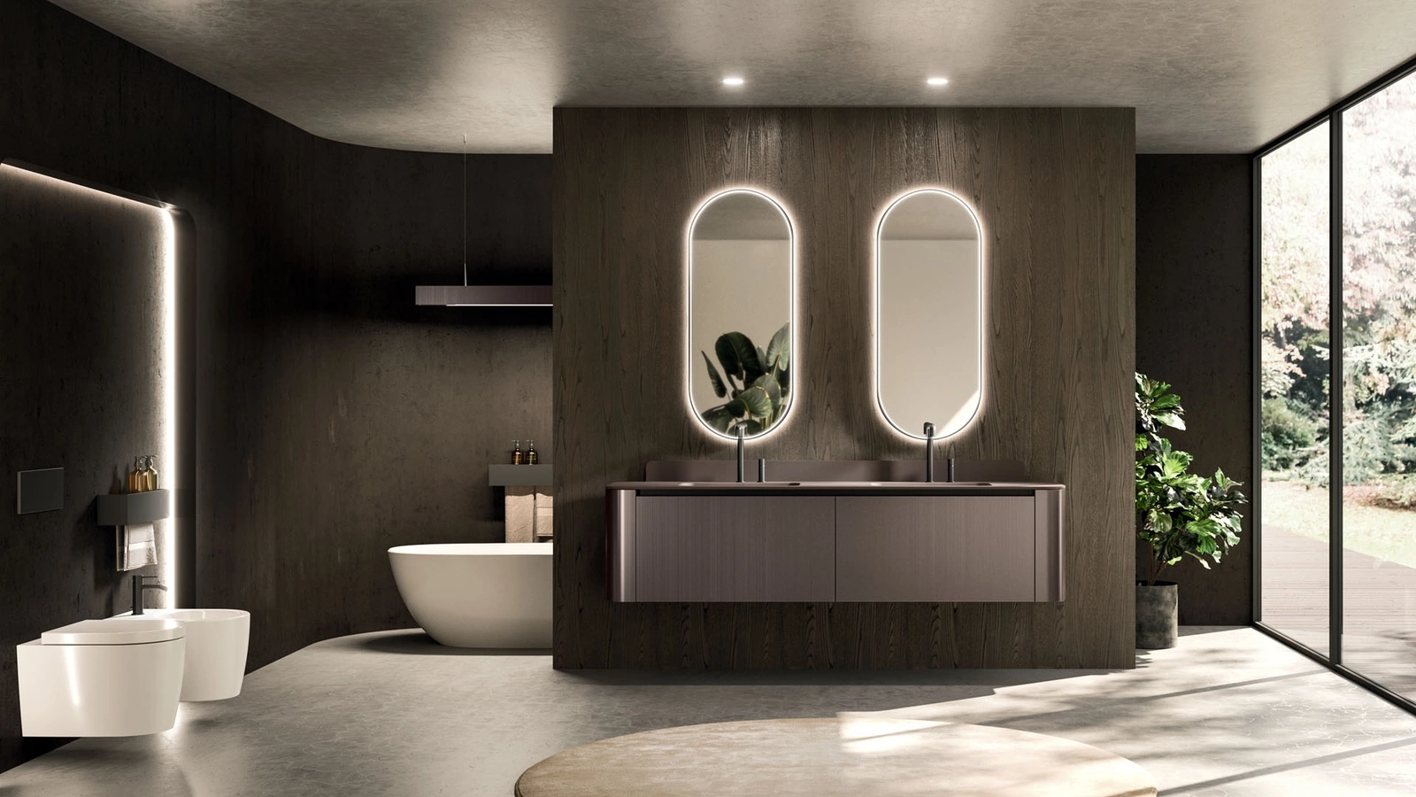 Wall-mounted Bathroom Cabinet Modo Project 08 in Metal Brown Lacquered Finish by Arrital