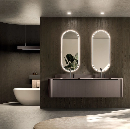 Wall-mounted Bathroom Cabinet Modo Project 08 in Metal Brown Lacquered Finish by Arrital