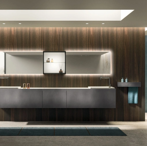 Must 01 wall-mounted bathroom cabinet in brushed steel lacquer by Arrital