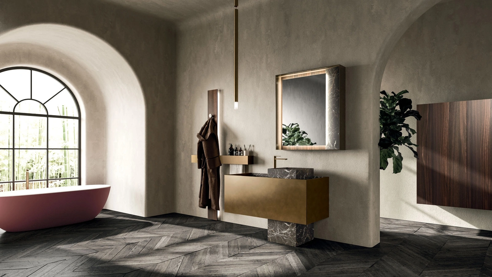 Floor-standing Bathroom Cabinet Must 02 in Metal Bronze Lacquer and Marble by Arrital