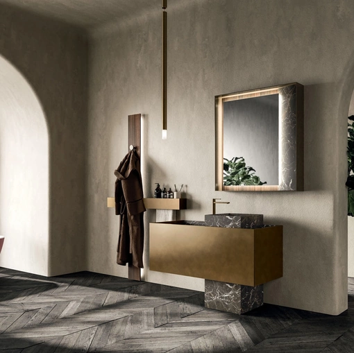 Floor-standing Bathroom Cabinet Must 02 in Metal Bronze Lacquer and Marble by Arrital