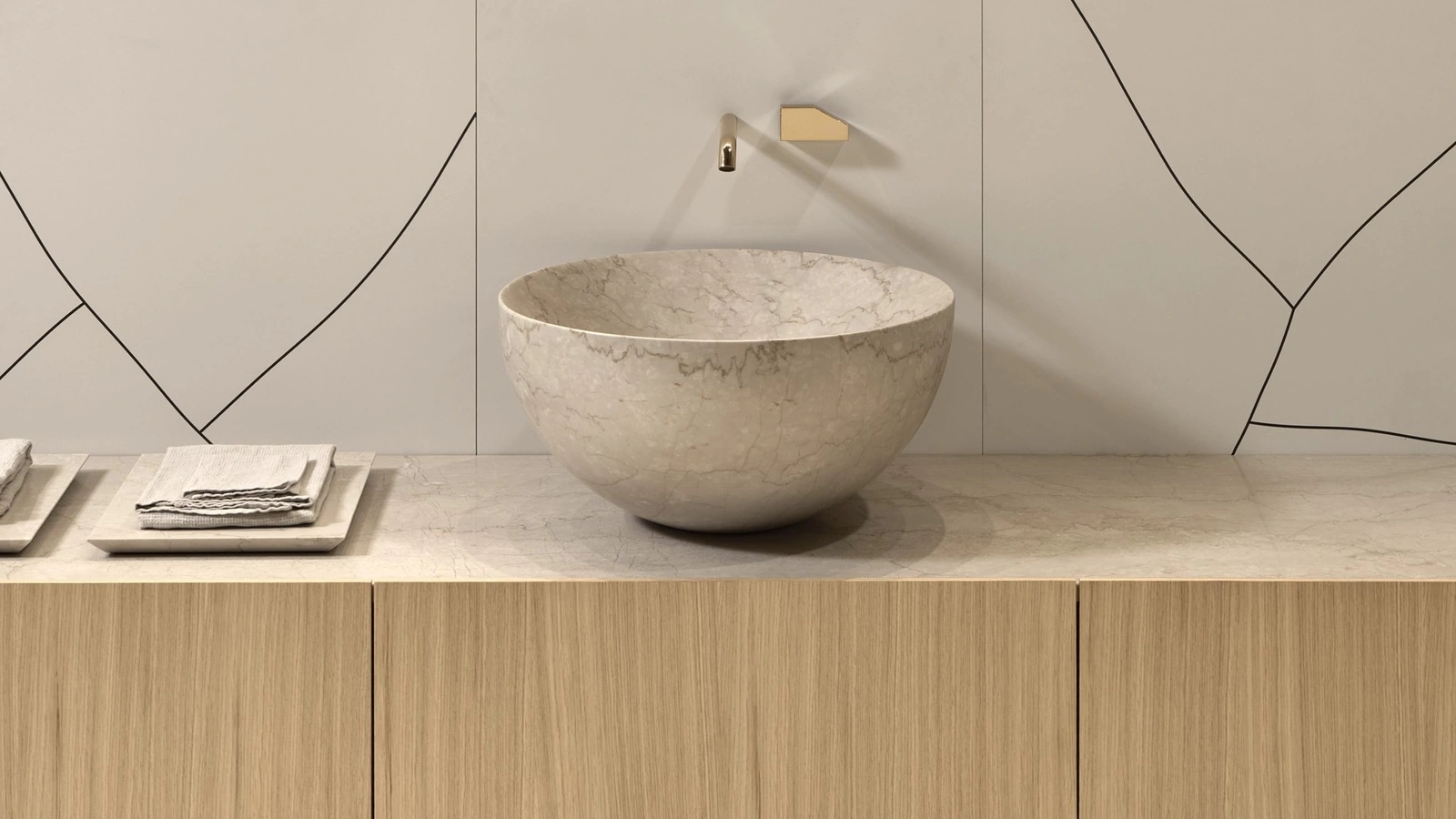 Nadir marble washbasin in Botticino marble by Antoniolupi