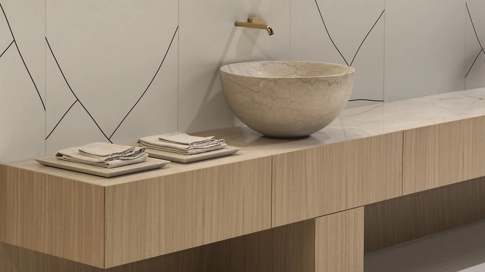 Nadir washbasin in Botticino marble by Antoniolupi
