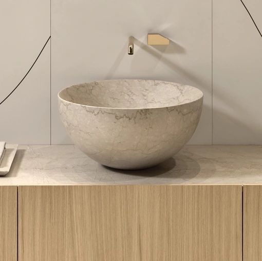 Nadir marble washbasin in Botticino marble by Antoniolupi