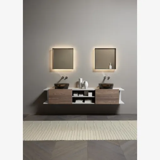Suspended bathroom cabinet Nemesis in Oak by Antoniolupi.