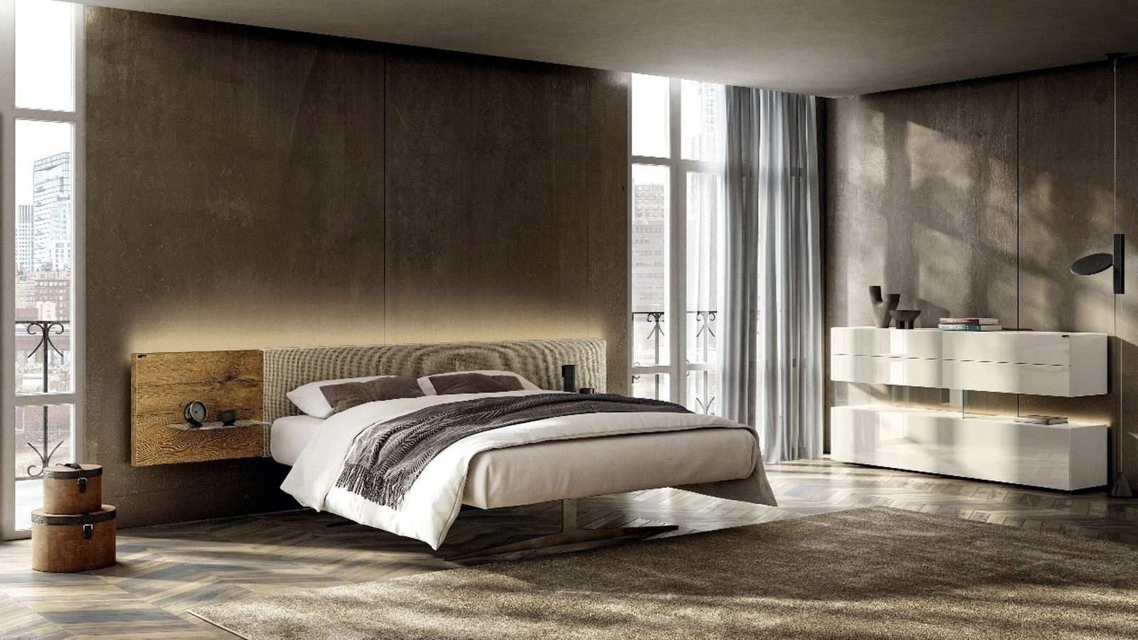 Bed with wooden headboard Steel 1717 by Lago