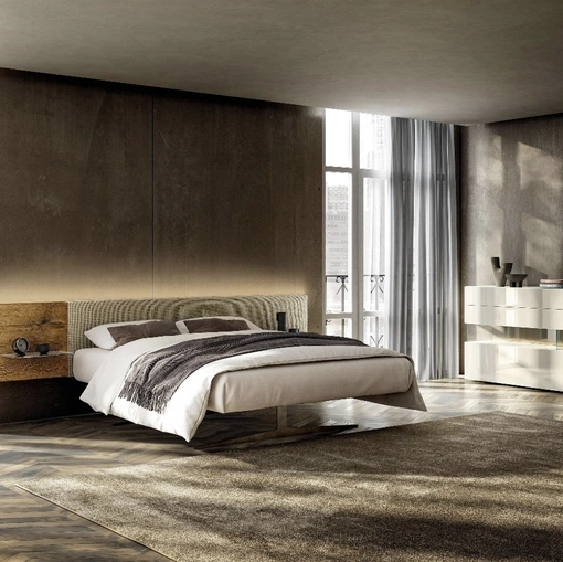 Bed with wooden headboard Steel 1717 by Lago