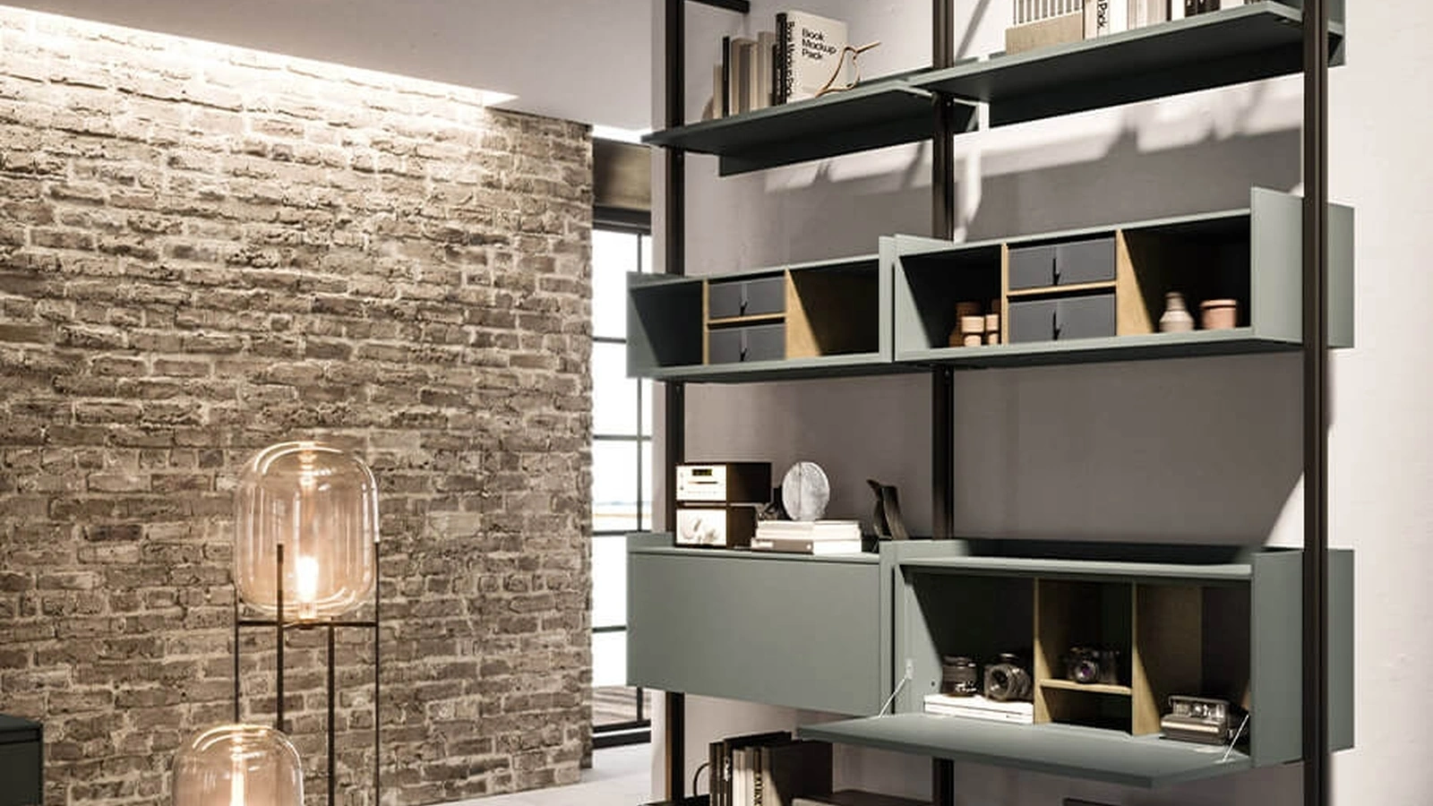 Wall-mounted Vertical bookcase in aluminum and lacquered finish by Arrital