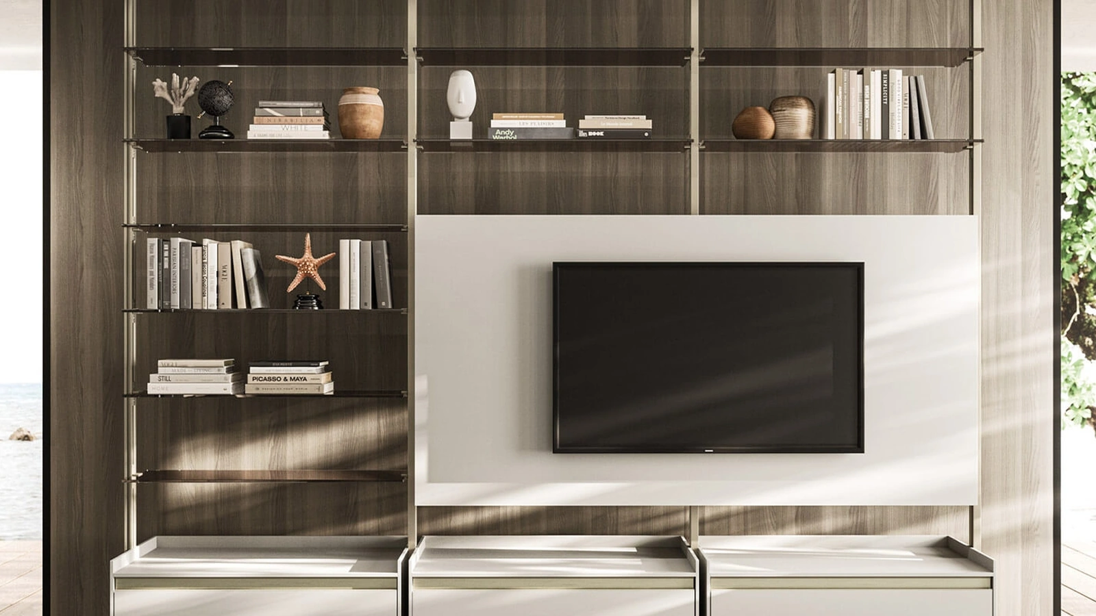Vertical bookcase in aluminum and glass by Arrital