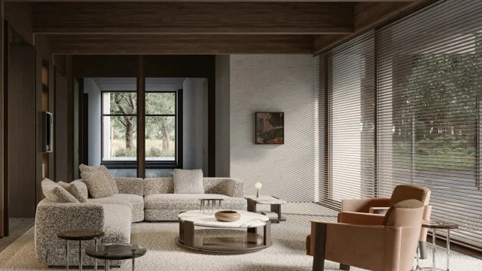 Armand leather and fabric armchair by Molteni & C