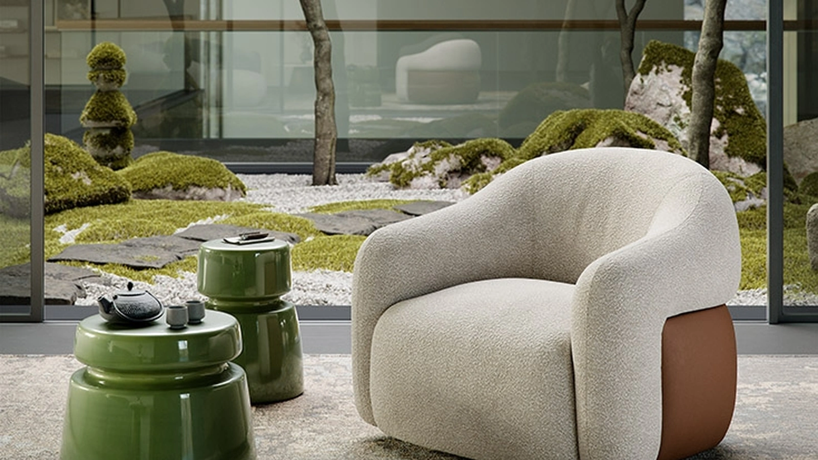 Baldwin Turn fabric armchair with leather detail on the back by Cattelan Italia
