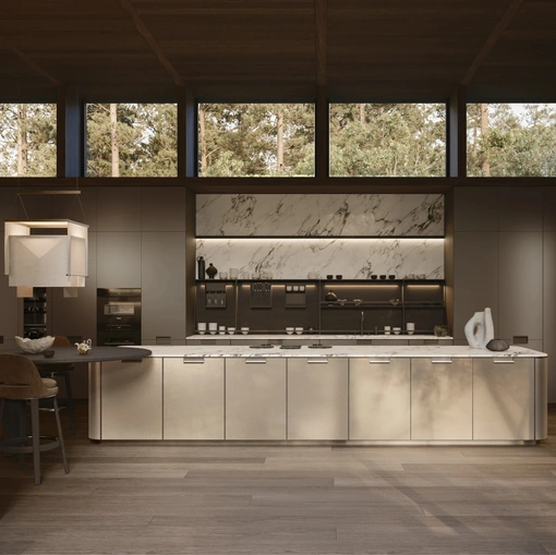 Design Kitchen with Physis island in Bronze lacquer and Iris by Molteni & C