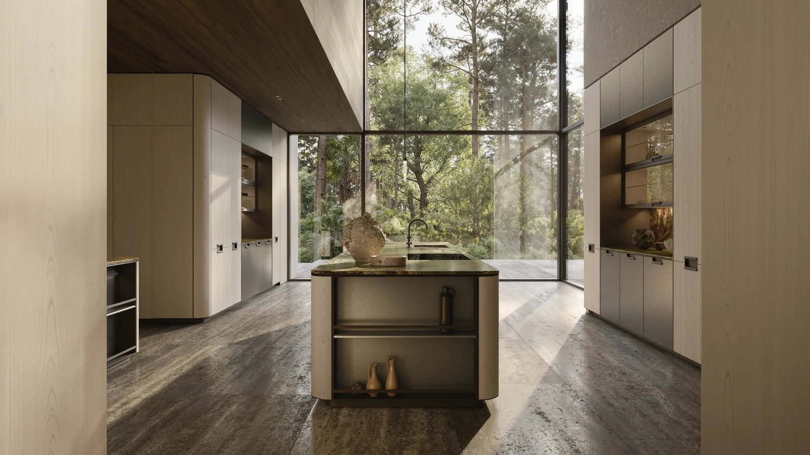 Physis Design Kitchen in Lacquered Pewter and Oak by Molteni & C