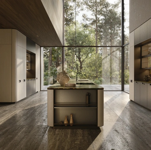 Physis Design Kitchen in Lacquered Pewter and Oak by Molteni & C