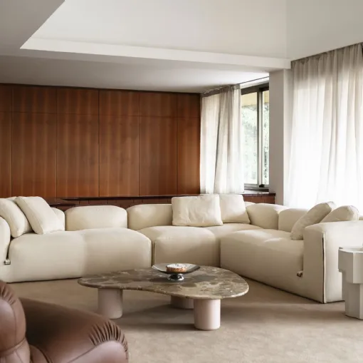 Gian & Pan coffee tables in marble and cement by Tacchini.