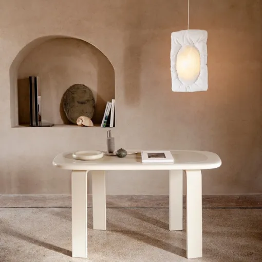 Orbit Desk writing desk in lacquered wood and leather by Tacchini.