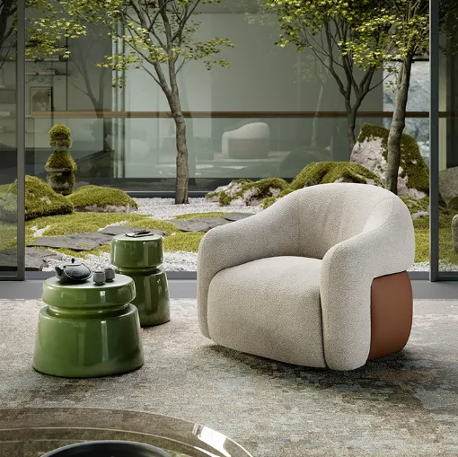 Baldwin Turn fabric armchair with leather detail on the back by Cattelan Italia