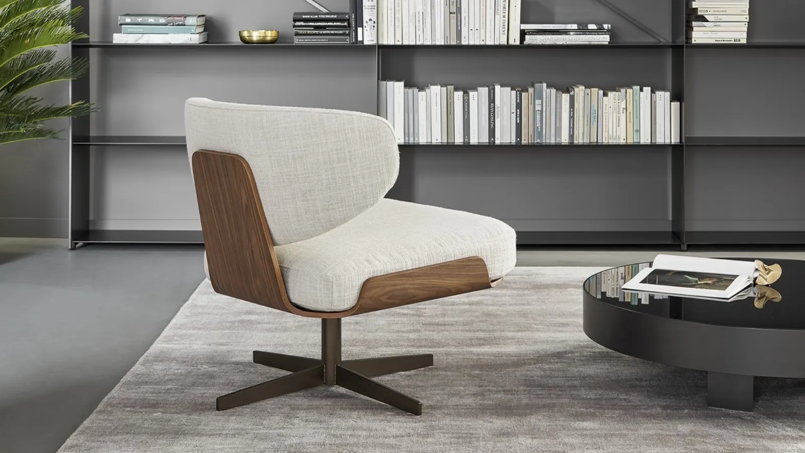 Design armchair Olos in fabric and wood by Bonaldo