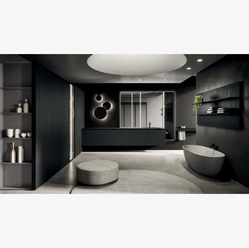 360Gradi 07 Wall-Mounted Bathroom Cabinet in Black Lacquered Oak by Arrital