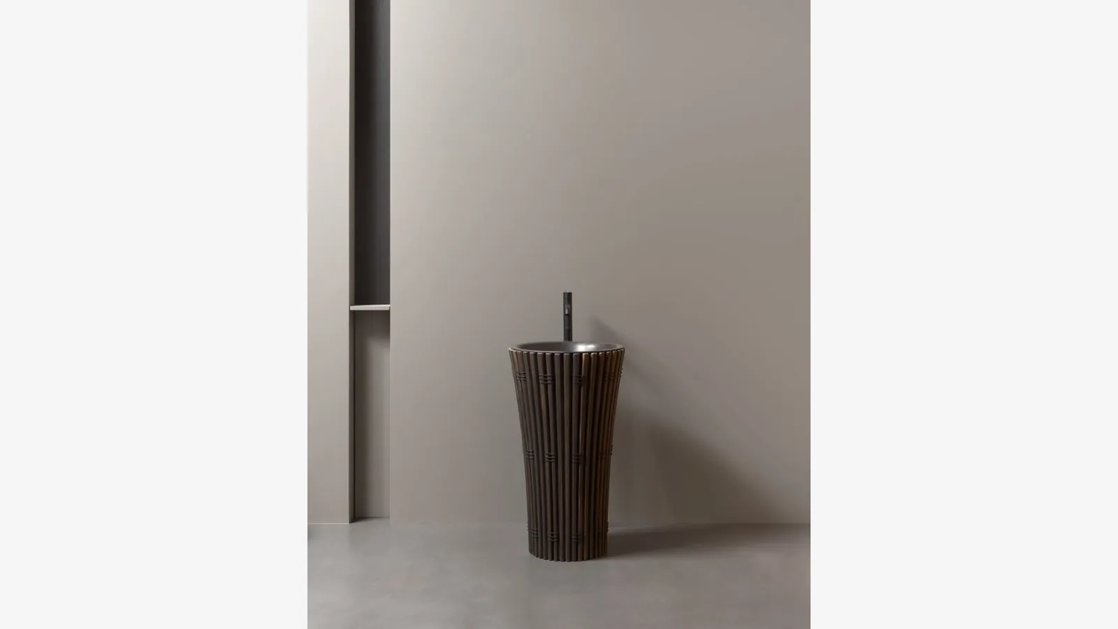 AMDL Circle Ramses freestanding washbasin in Moka Ash and dark patinated bronze by Antoniolupi