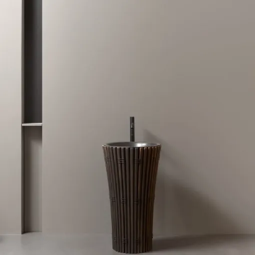 AMDL Circle Ramses freestanding washbasin in Moka Ash and dark patinated bronze by Antoniolupi