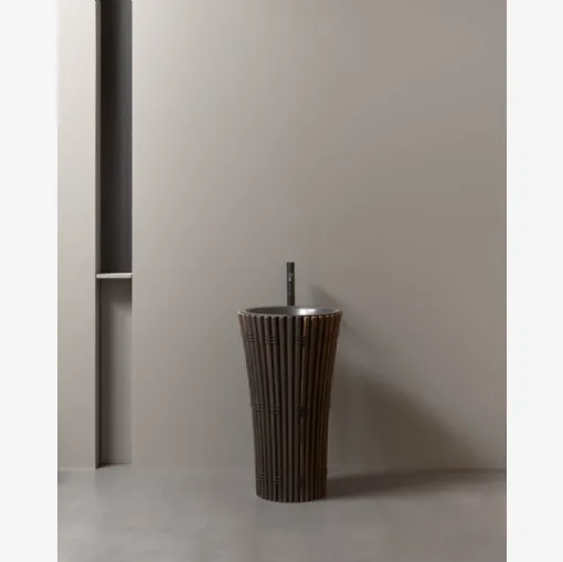 AMDL Circle Ramses freestanding washbasin in Moka Ash and dark patinated bronze by Antoniolupi
