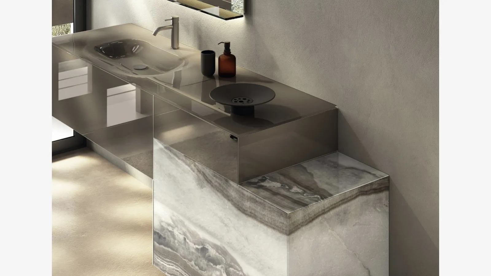 Integrated glass washbasin 36e8 by Lago.