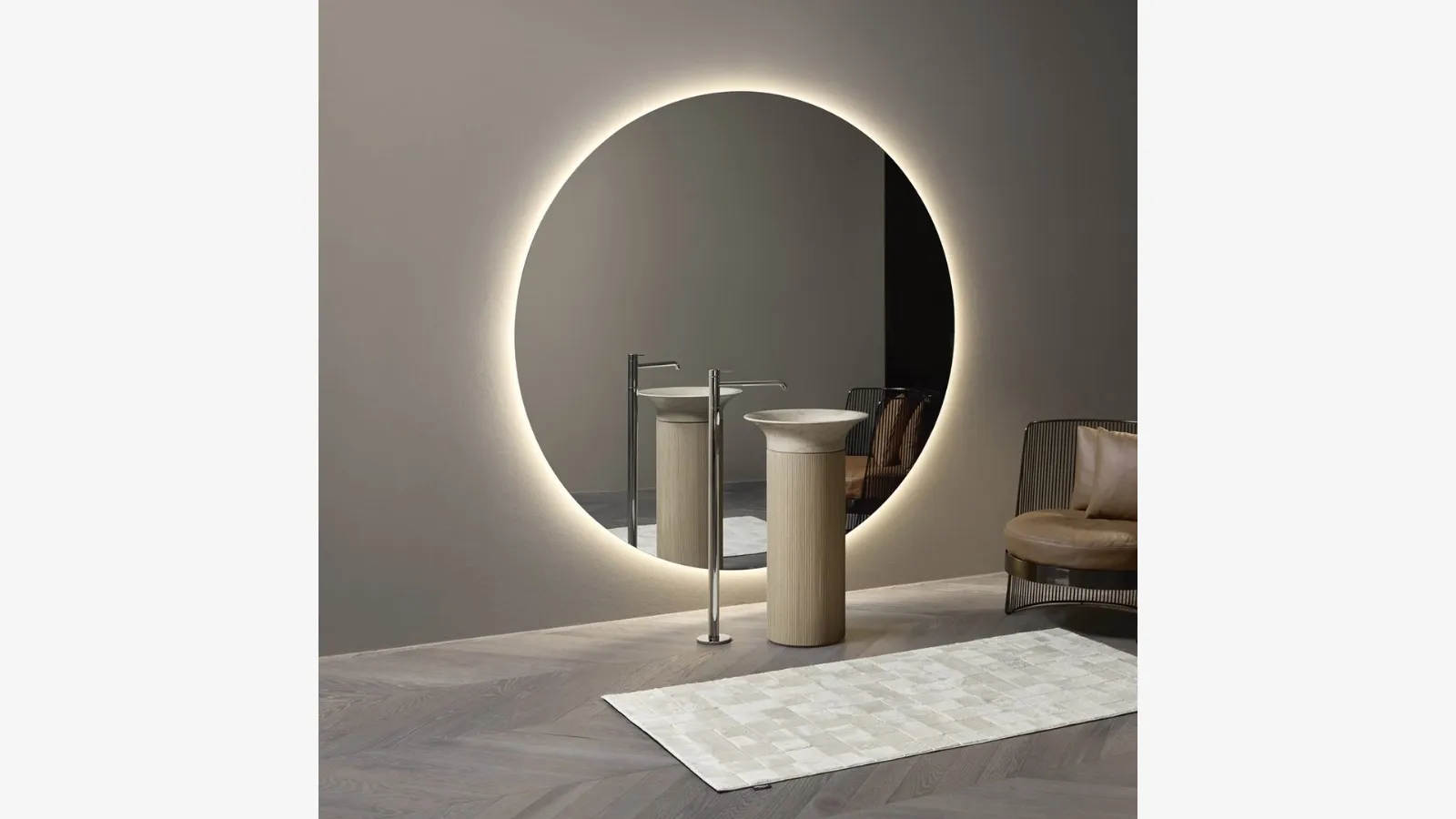 Lilium freestanding marble sink with wooden column by Antoniolupi