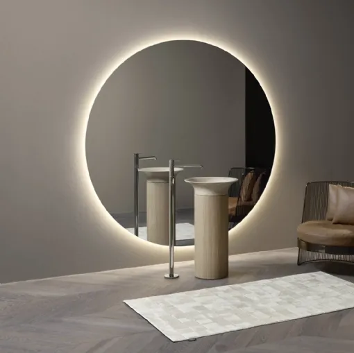 Lilium freestanding marble sink with wooden column by Antoniolupi