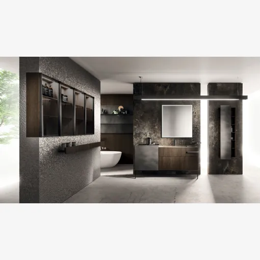 Floor-standing Lympha 02 Bathroom Cabinet in Oak and Oxidized Lacquered Finish by Arrital
