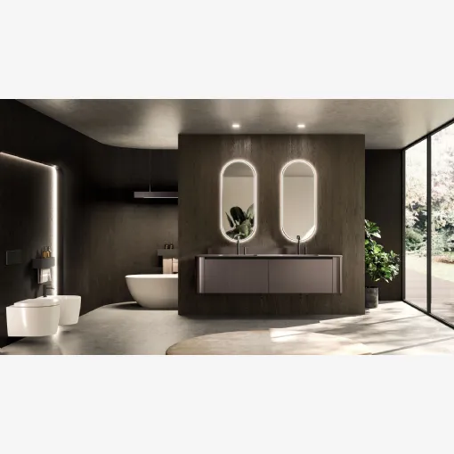 Wall-mounted Bathroom Cabinet Modo Project 08 in Metal Brown Lacquered Finish by Arrital