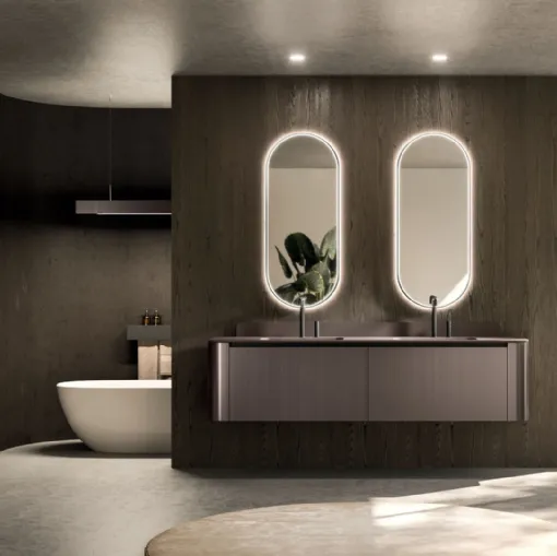 Wall-mounted Bathroom Cabinet Modo Project 08 in Metal Brown Lacquered Finish by Arrital
