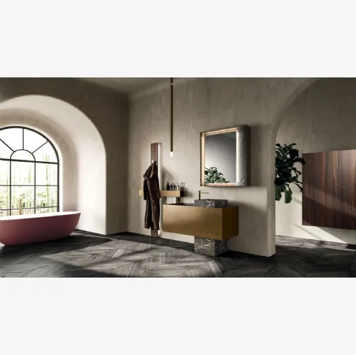 Floor-standing Bathroom Cabinet Must 02 in Metal Bronze Lacquer and Marble by Arrital