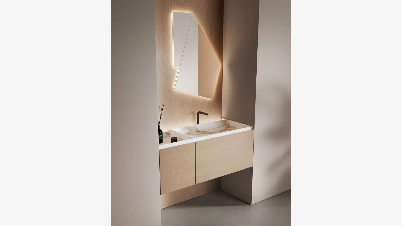 Antoniolupi's Nabatei suspended bathroom cabinet in Oak.