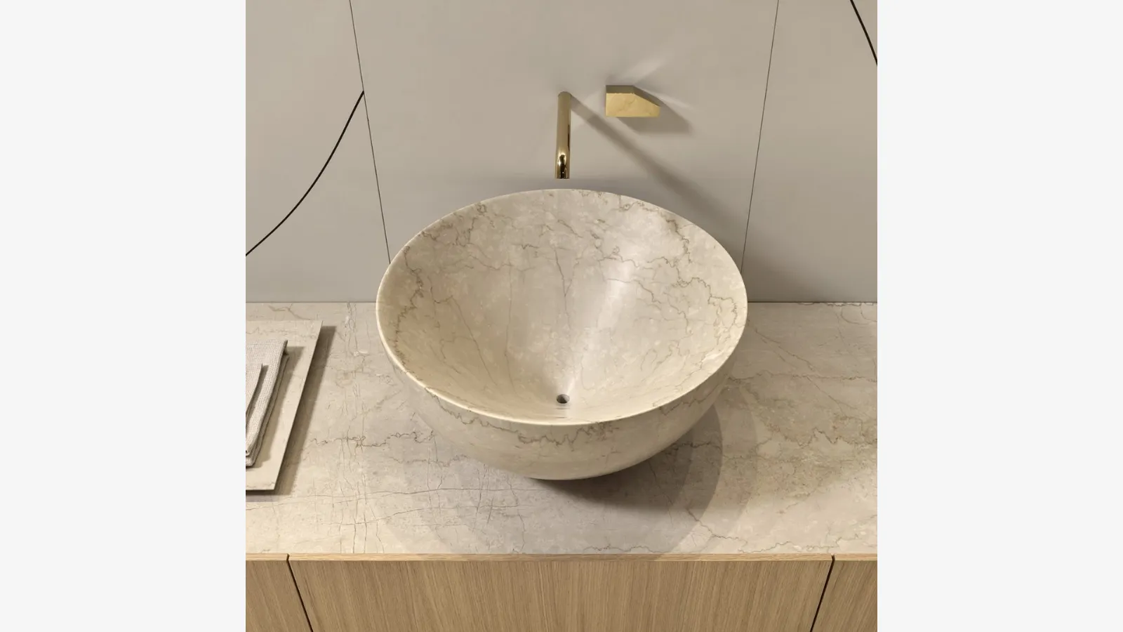 Nadir marble washbasin in Botticino marble by Antoniolupi