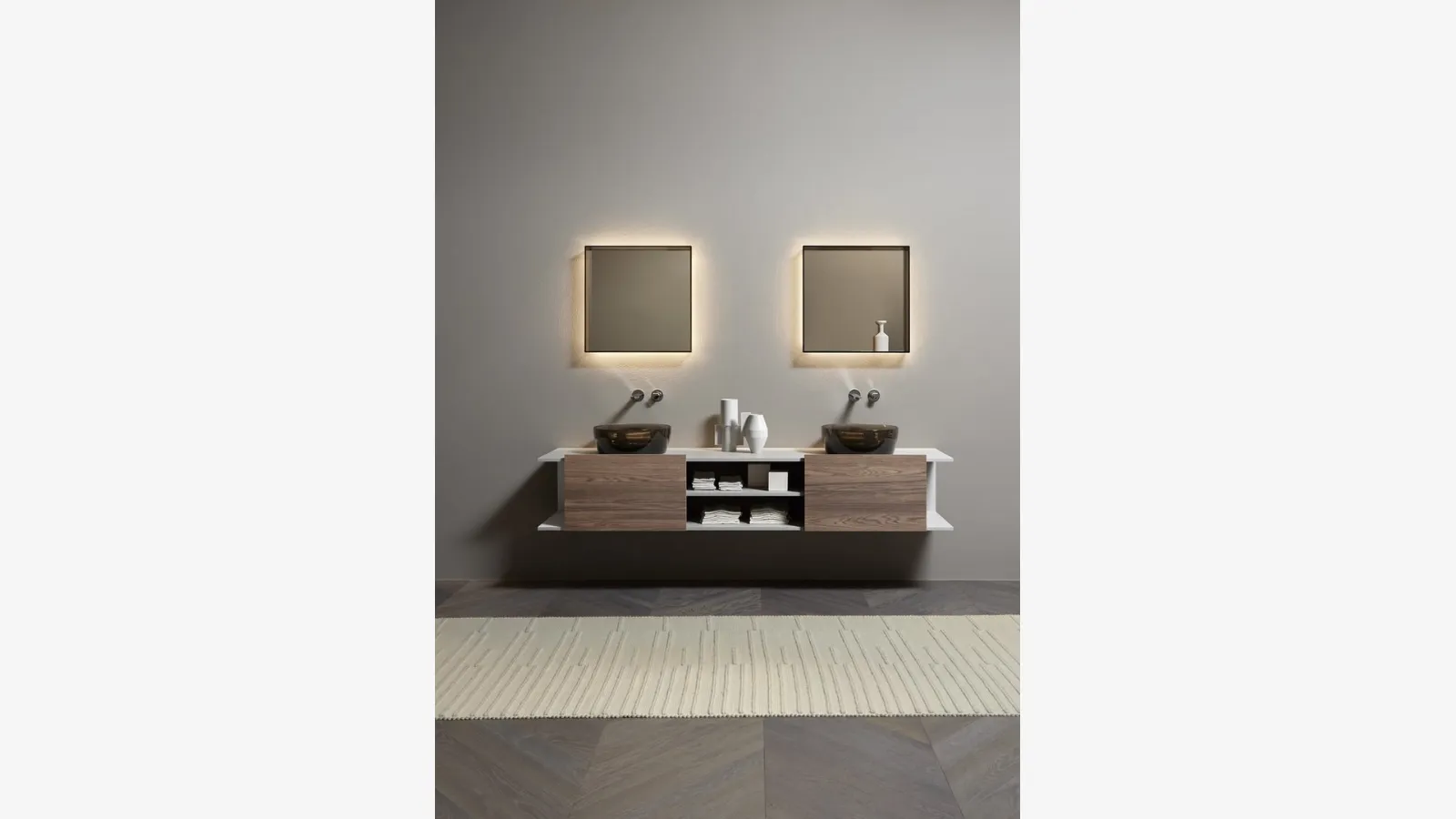 Suspended bathroom cabinet Nemesis in Oak by Antoniolupi.