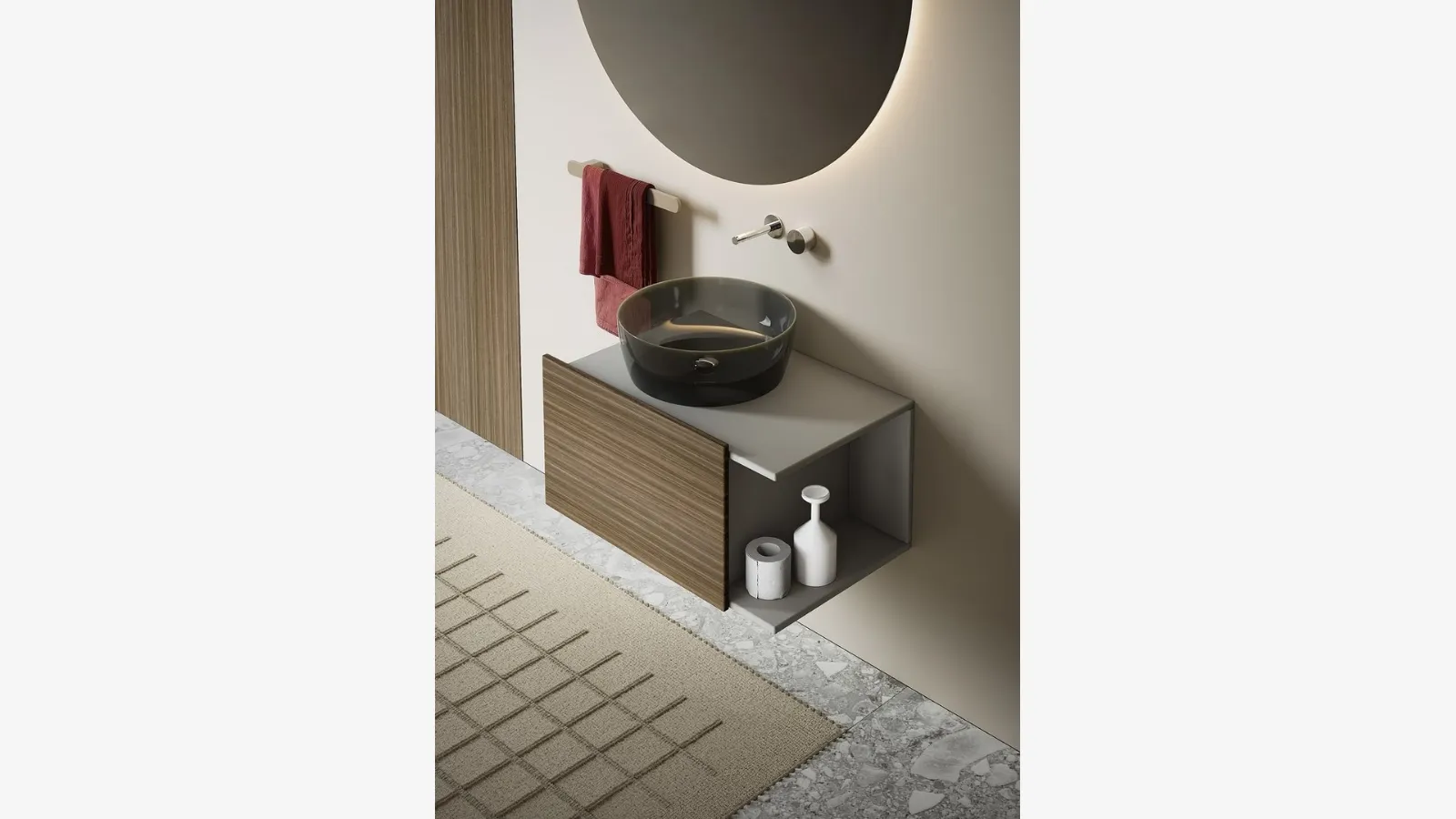 Suspended Nemesis Oak Bathroom Vanity by Antoniolupi